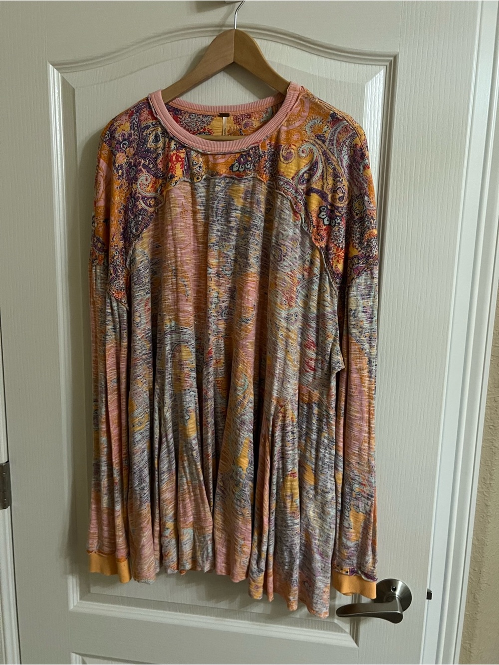 Free People Long-Sleeve Paisley Mix Top in Pink and Yellow